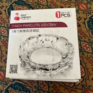 Ashtray Red Cut To Clear Glass Ashtray Thick Heavy Diamond pattern